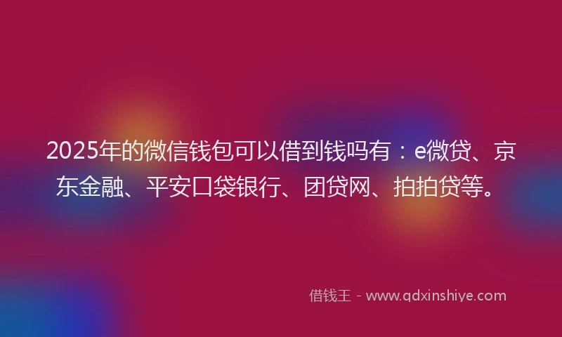 2025年的微信钱包可以借到钱吗有：e微贷、京东金融、平安口袋银行、团贷网、拍拍贷等。