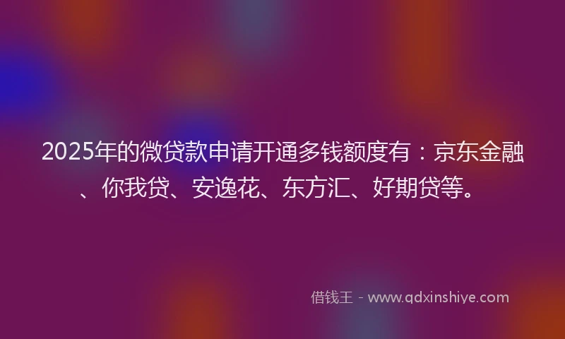 2025年的微贷款申请开通多钱额度有：京东金融、你我贷、安逸花、东方汇、好期贷等。