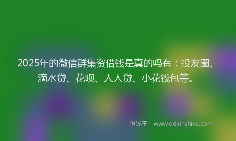 2025年的微信群集资借钱是真的吗有：投友圈、滴水贷、花呗、人人贷、小花钱包等。
