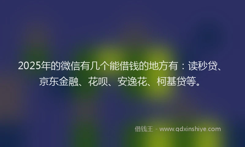 2025年的微信有几个能借钱的地方有：读秒贷、京东金融、花呗、安逸花、柯基贷等。