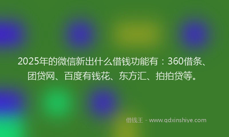 2025年的微信新出什么借钱功能有：360借条、团贷网、百度有钱花、东方汇、拍拍贷等。