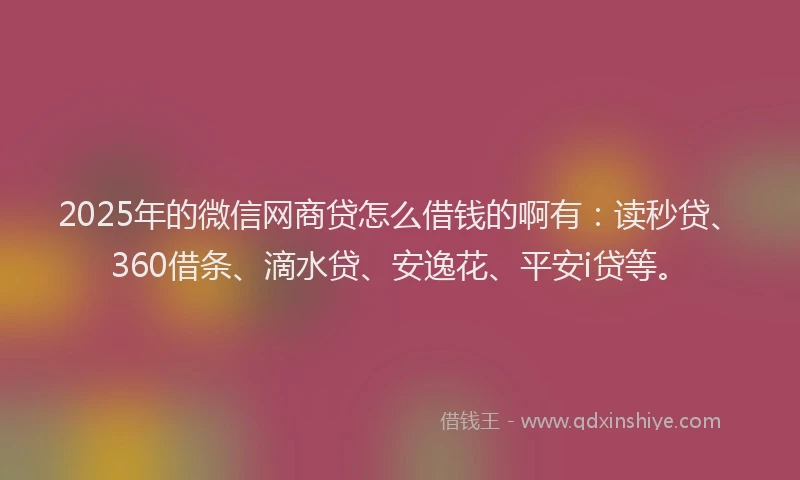 2025年的微信网商贷怎么借钱的啊有：读秒贷、360借条、滴水贷、安逸花、平安i贷等。