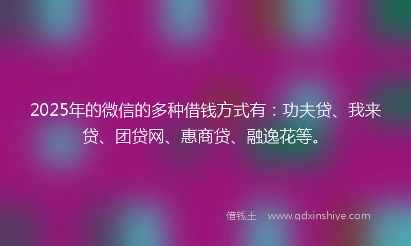 2025年的微信的多种借钱方式有：功夫贷、我来贷、团贷网、惠商贷、融逸花等。