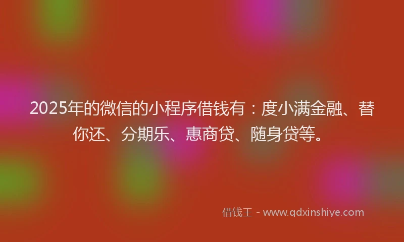 2025年的微信的小程序借钱有：度小满金融、替你还、分期乐、惠商贷、随身贷等。
