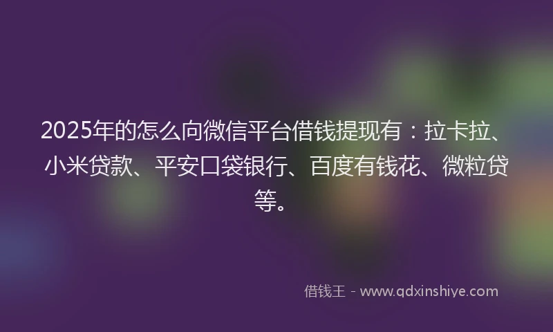 2025年的怎么向微信平台借钱提现有：拉卡拉、小米贷款、平安口袋银行、百度有钱花、微粒贷等。