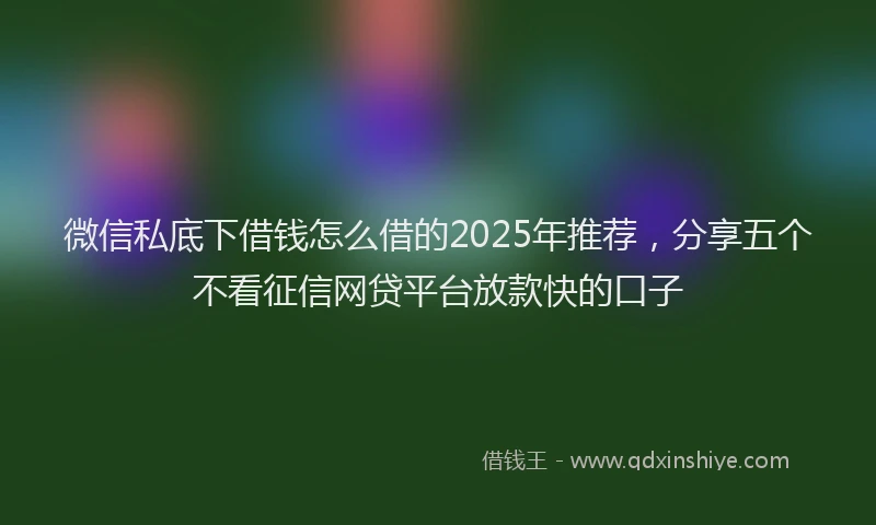 微信私底下借钱怎么借的2025年推荐，分享五个不看征信网贷平台放款快的口子