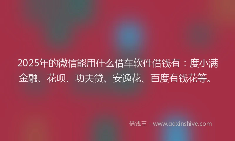 2025年的微信能用什么借车软件借钱有：度小满金融、花呗、功夫贷、安逸花、百度有钱花等。