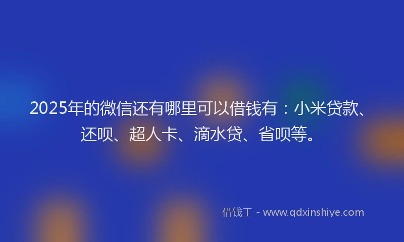 2025年的微信还有哪里可以借钱有：小米贷款、还呗、超人卡、滴水贷、省呗等。