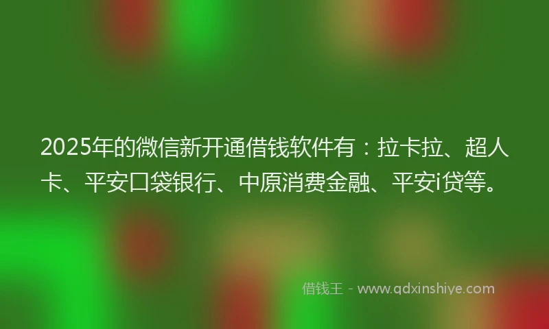 2025年的微信新开通借钱软件有：拉卡拉、超人卡、平安口袋银行、中原消费金融、平安i贷等。