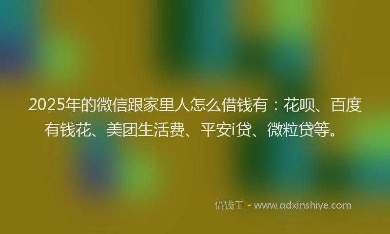 2025年的微信跟家里人怎么借钱有：花呗、百度有钱花、美团生活费、平安i贷、微粒贷等。