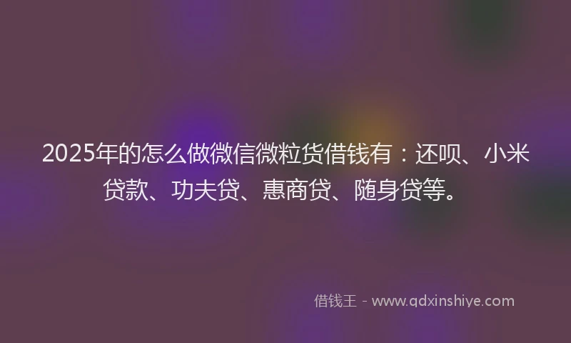 2025年的怎么做微信微粒货借钱有：还呗、小米贷款、功夫贷、惠商贷、随身贷等。