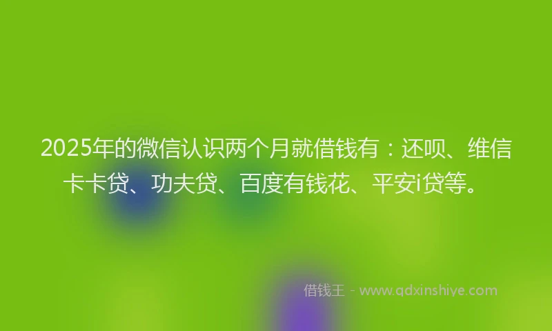 2025年的微信认识两个月就借钱有：还呗、维信卡卡贷、功夫贷、百度有钱花、平安i贷等。
