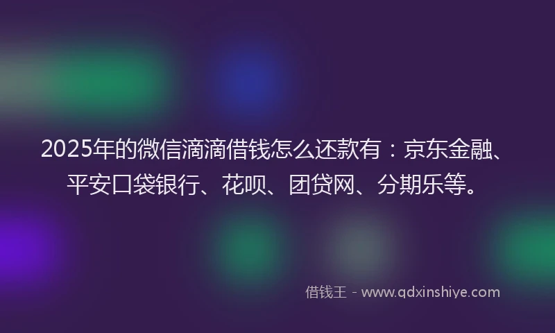 2025年的微信滴滴借钱怎么还款有：京东金融、平安口袋银行、花呗、团贷网、分期乐等。