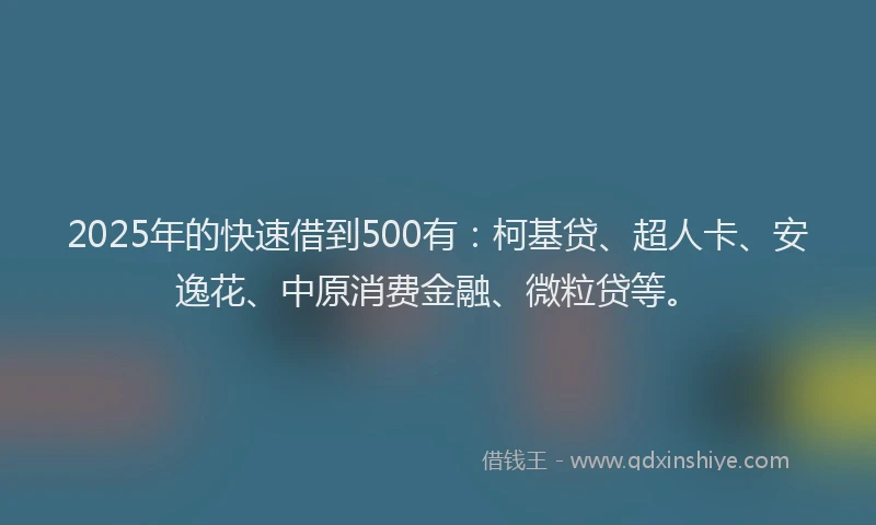 2025年的快速借到500有：柯基贷、超人卡、安逸花、中原消费金融、微粒贷等。