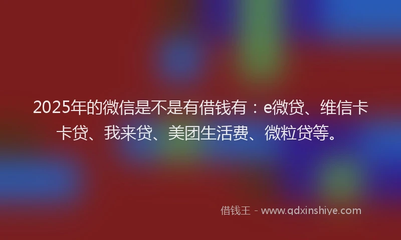 2025年的微信是不是有借钱有：e微贷、维信卡卡贷、我来贷、美团生活费、微粒贷等。