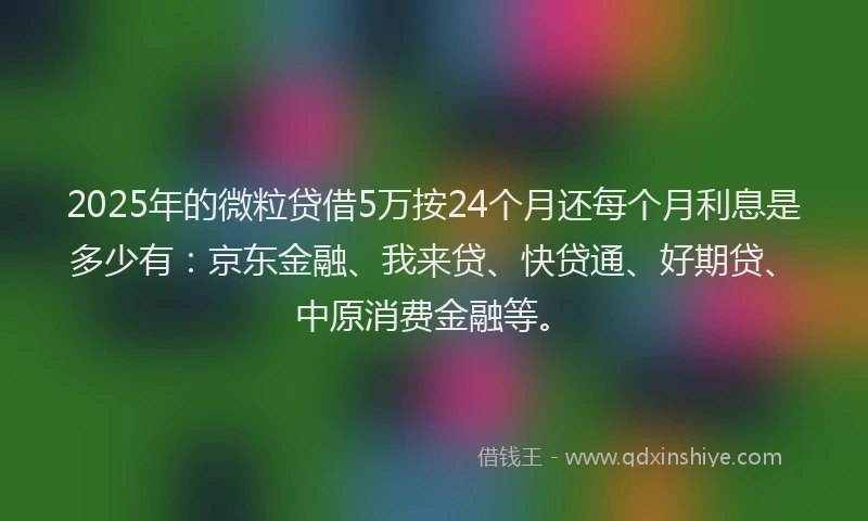 2025年的微粒贷借5万按24个月还每个月利息是多少有：京东金融、我来贷、快贷通、好期贷、中原消费金融等。