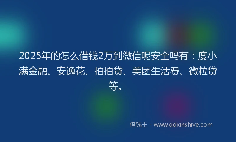 2025年的怎么借钱2万到微信呢安全吗有：度小满金融、安逸花、拍拍贷、美团生活费、微粒贷等。
