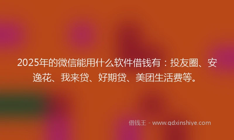 2025年的微信能用什么软件借钱有：投友圈、安逸花、我来贷、好期贷、美团生活费等。