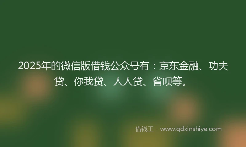 2025年的微信版借钱公众号有：京东金融、功夫贷、你我贷、人人贷、省呗等。