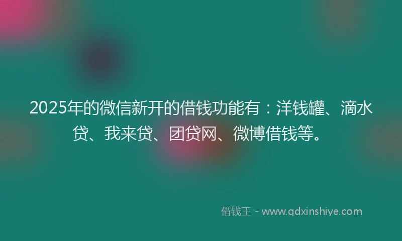 2025年的微信新开的借钱功能有：洋钱罐、滴水贷、我来贷、团贷网、微博借钱等。