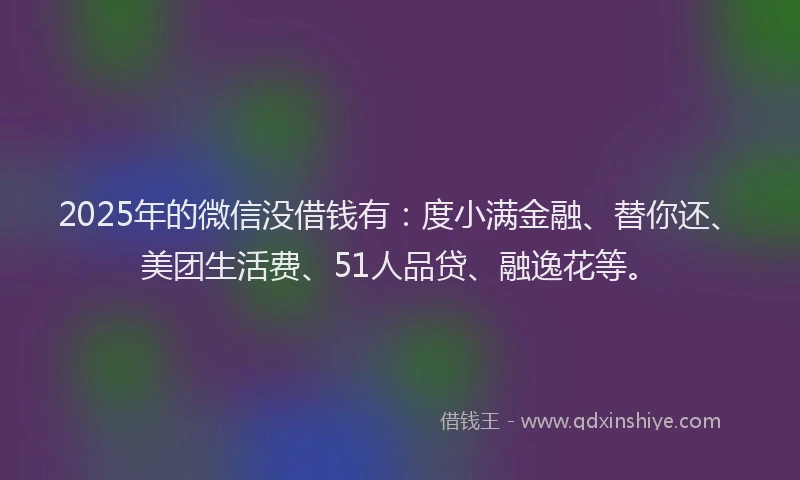 2025年的微信没借钱有：度小满金融、替你还、美团生活费、51人品贷、融逸花等。