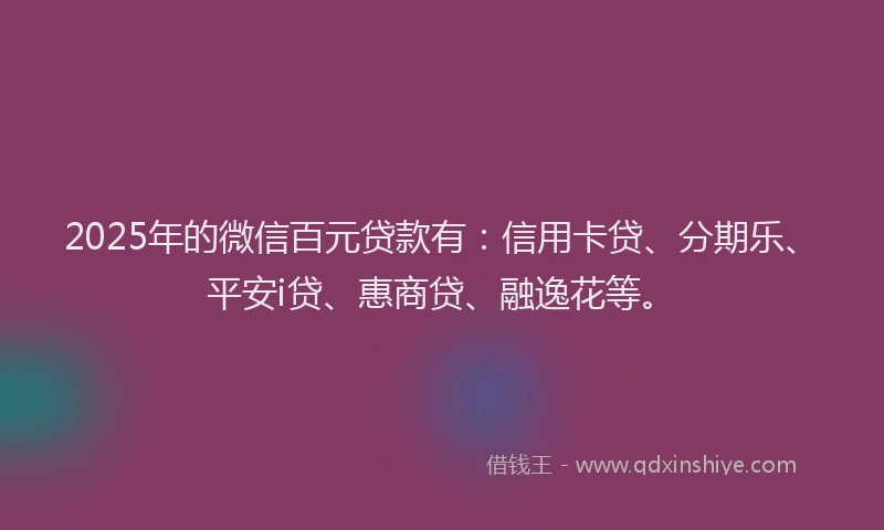 2025年的微信百元贷款有：信用卡贷、分期乐、平安i贷、惠商贷、融逸花等。