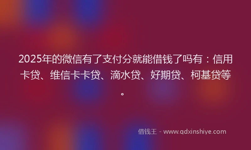 2025年的微信有了支付分就能借钱了吗有：信用卡贷、维信卡卡贷、滴水贷、好期贷、柯基贷等。