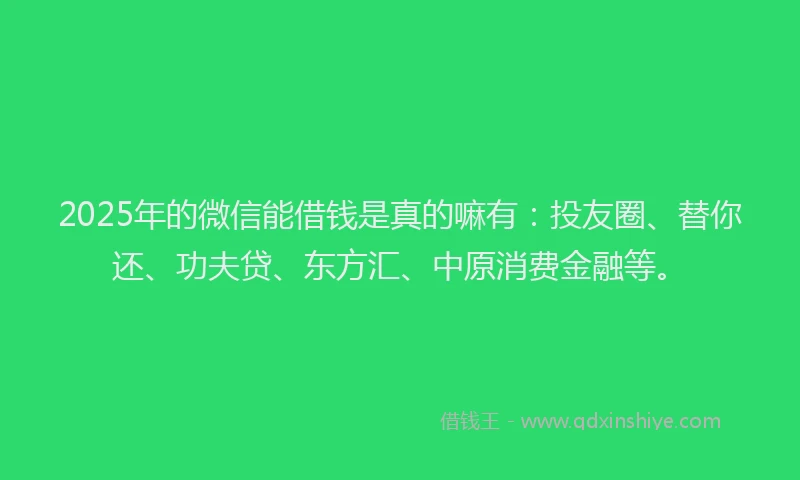2025年的微信能借钱是真的嘛有：投友圈、替你还、功夫贷、东方汇、中原消费金融等。