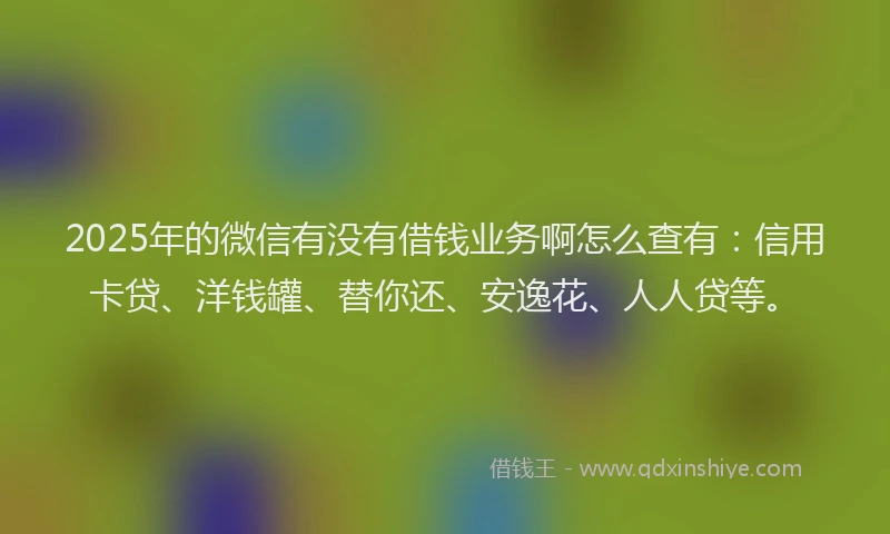 2025年的微信有没有借钱业务啊怎么查有：信用卡贷、洋钱罐、替你还、安逸花、人人贷等。