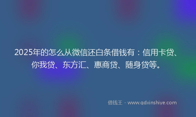 2025年的怎么从微信还白条借钱有：信用卡贷、你我贷、东方汇、惠商贷、随身贷等。