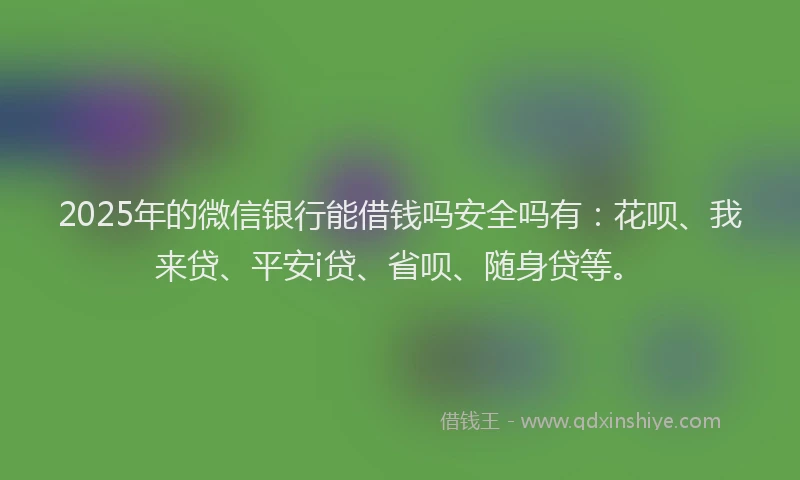 2025年的微信银行能借钱吗安全吗有：花呗、我来贷、平安i贷、省呗、随身贷等。