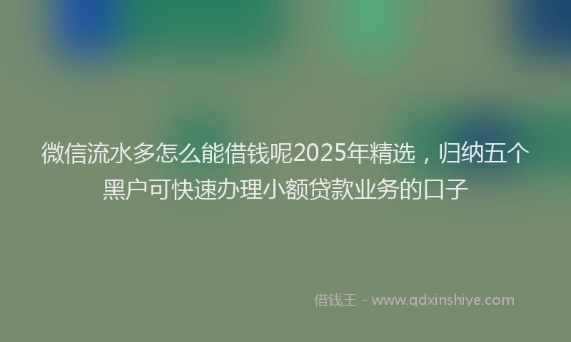 微信流水多怎么能借钱呢2025年精选，归纳五个黑户可快速办理小额贷款业务的口子