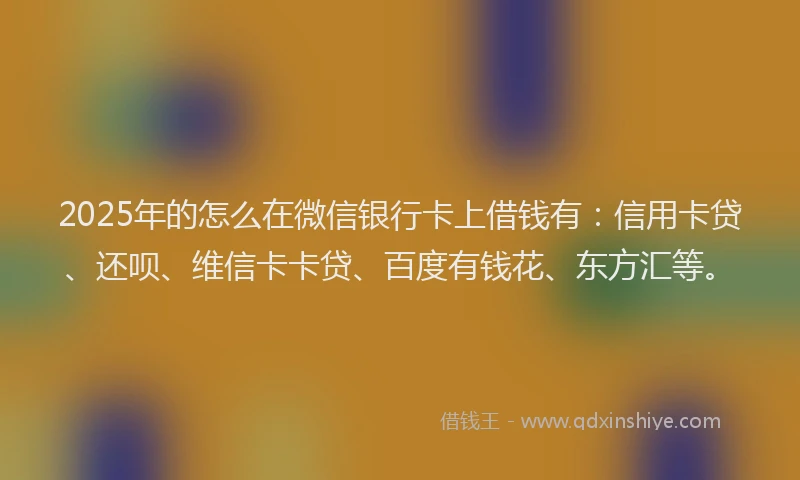 2025年的怎么在微信银行卡上借钱有：信用卡贷、还呗、维信卡卡贷、百度有钱花、东方汇等。