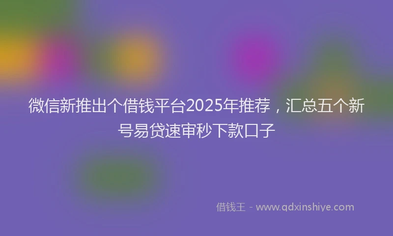 微信新推出个借钱平台2025年推荐，汇总五个新号易贷速审秒下款口子