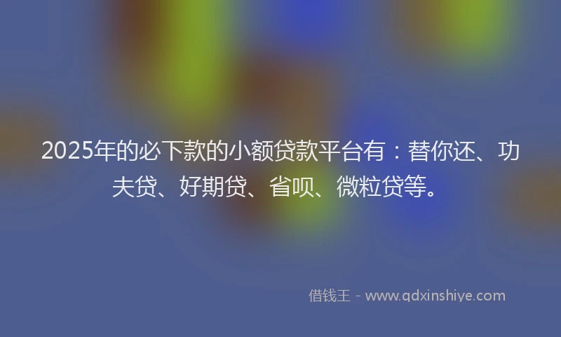 2025年的必下款的小额贷款平台有：替你还、功夫贷、好期贷、省呗、微粒贷等。