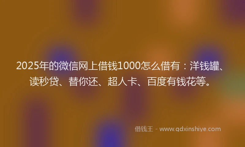 2025年的微信网上借钱1000怎么借有：洋钱罐、读秒贷、替你还、超人卡、百度有钱花等。
