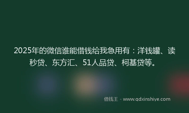 2025年的微信谁能借钱给我急用有：洋钱罐、读秒贷、东方汇、51人品贷、柯基贷等。