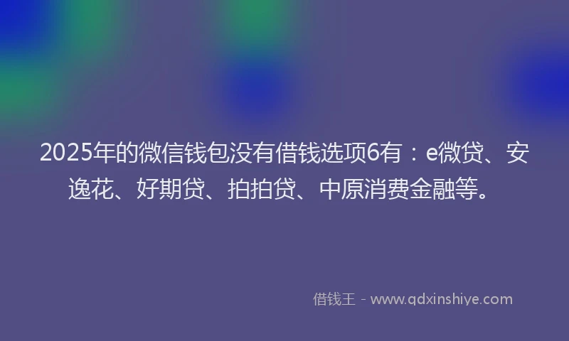 2025年的微信钱包没有借钱选项6有：e微贷、安逸花、好期贷、拍拍贷、中原消费金融等。