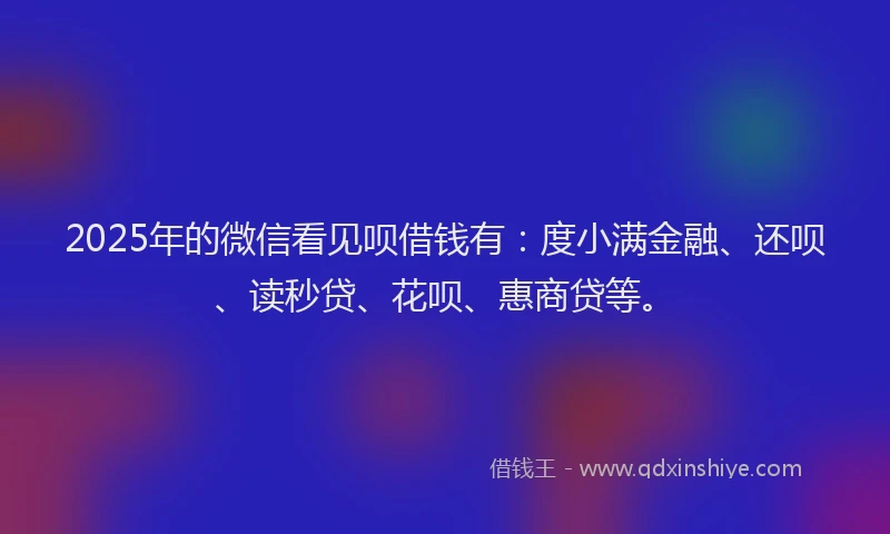 2025年的微信看见呗借钱有：度小满金融、还呗、读秒贷、花呗、惠商贷等。