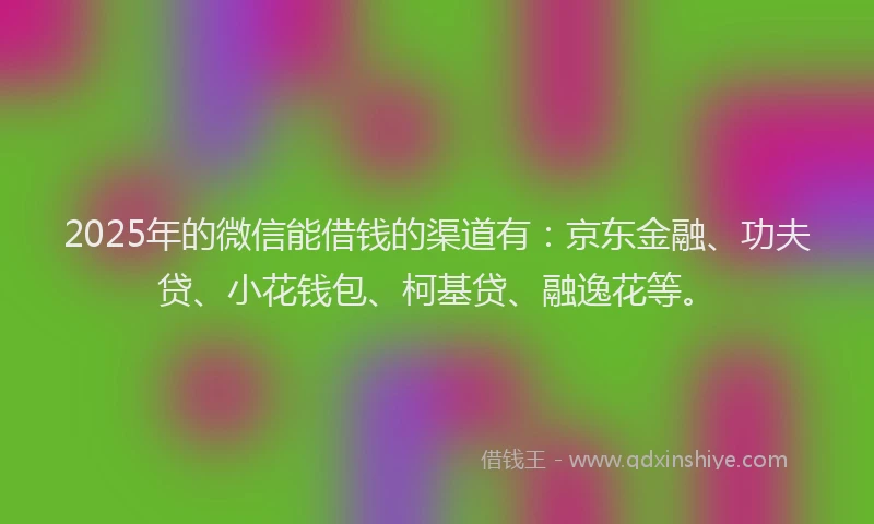 2025年的微信能借钱的渠道有：京东金融、功夫贷、小花钱包、柯基贷、融逸花等。