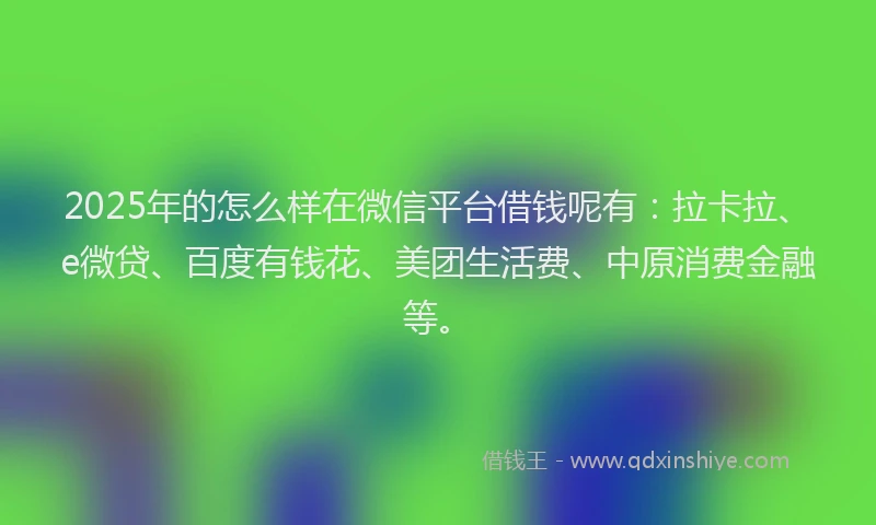 2025年的怎么样在微信平台借钱呢有：拉卡拉、e微贷、百度有钱花、美团生活费、中原消费金融等。