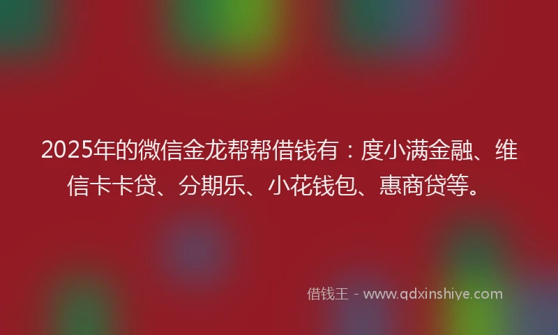 2025年的微信金龙帮帮借钱有：度小满金融、维信卡卡贷、分期乐、小花钱包、惠商贷等。