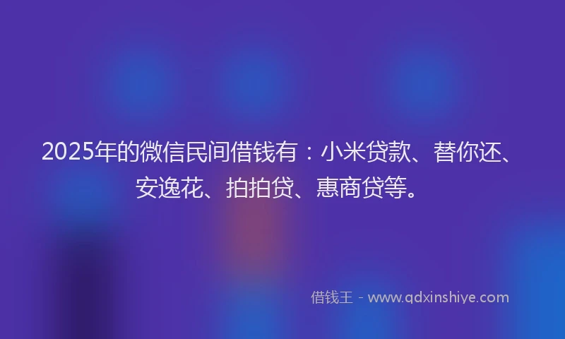 2025年的微信民间借钱有：小米贷款、替你还、安逸花、拍拍贷、惠商贷等。