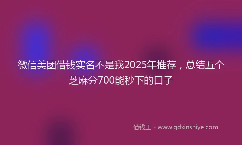 微信美团借钱实名不是我2025年推荐，总结五个芝麻分700能秒下的口子