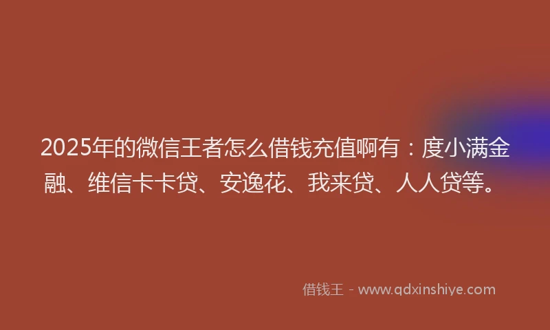 2025年的微信王者怎么借钱充值啊有：度小满金融、维信卡卡贷、安逸花、我来贷、人人贷等。