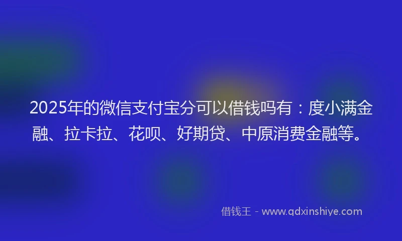 2025年的微信支付宝分可以借钱吗有：度小满金融、拉卡拉、花呗、好期贷、中原消费金融等。