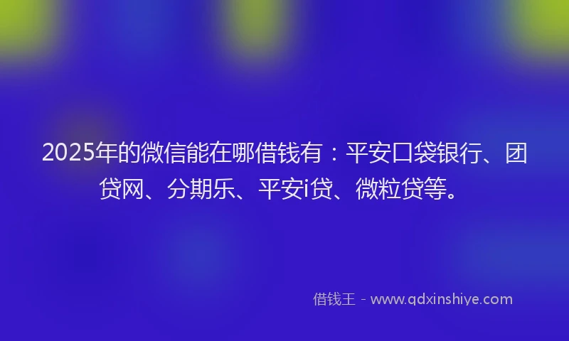 2025年的微信能在哪借钱有：平安口袋银行、团贷网、分期乐、平安i贷、微粒贷等。
