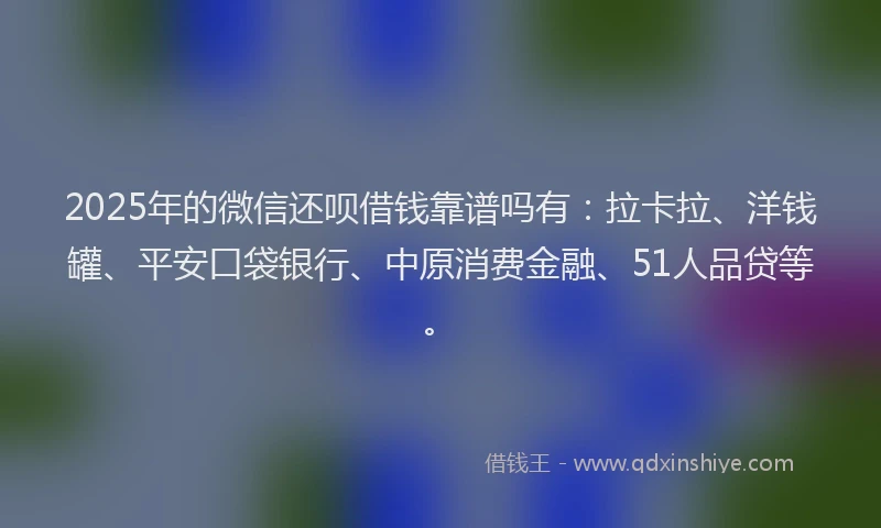 2025年的微信还呗借钱靠谱吗有：拉卡拉、洋钱罐、平安口袋银行、中原消费金融、51人品贷等。