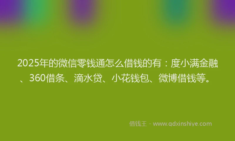 2025年的微信零钱通怎么借钱的有：度小满金融、360借条、滴水贷、小花钱包、微博借钱等。