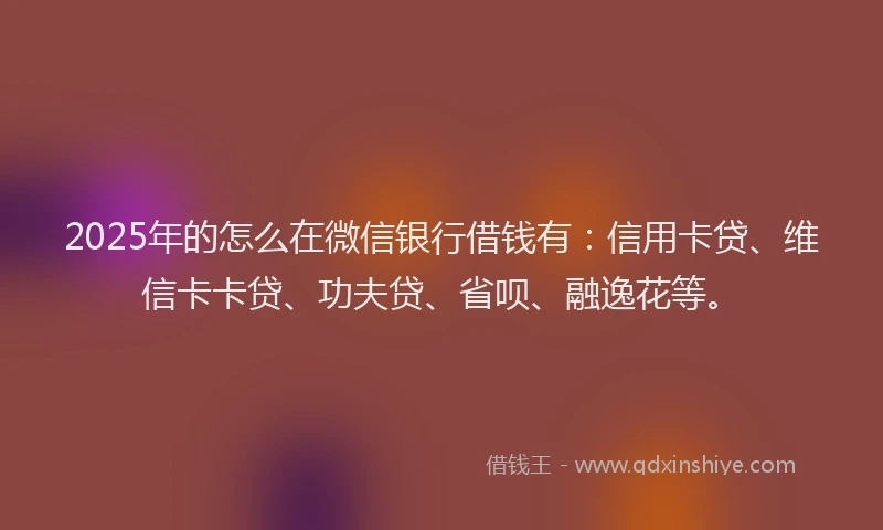 2025年的怎么在微信银行借钱有：信用卡贷、维信卡卡贷、功夫贷、省呗、融逸花等。